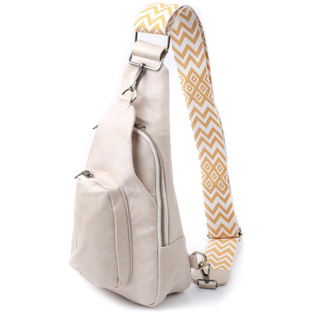 Стильная женская сумка из экокожи с акцентом на текстильную лямку Vintage 22774 Белый Киев - изображение 1