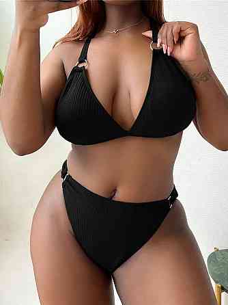 Раздельный купальник большого размера с высокой талией женский черный 4XL Киев