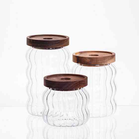 Yiwu Набір банок для зберігання 3 штуки з бамбуковими кришками 400/600/800 мл 64486-14 Коломыя