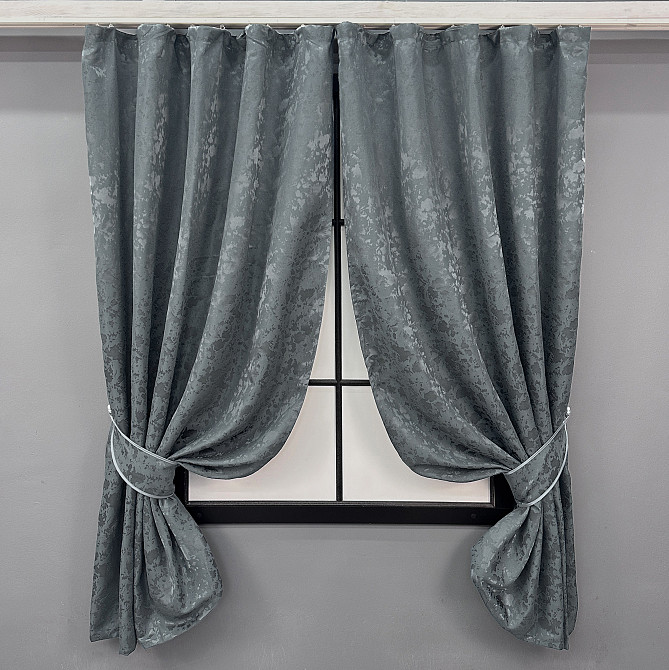 Комплект коротких штор VR-Textil Льон мармур Pavliani ХО № 1262ш Графітовий 130х170 см 2 шт (35-0204) Київ - фото 9