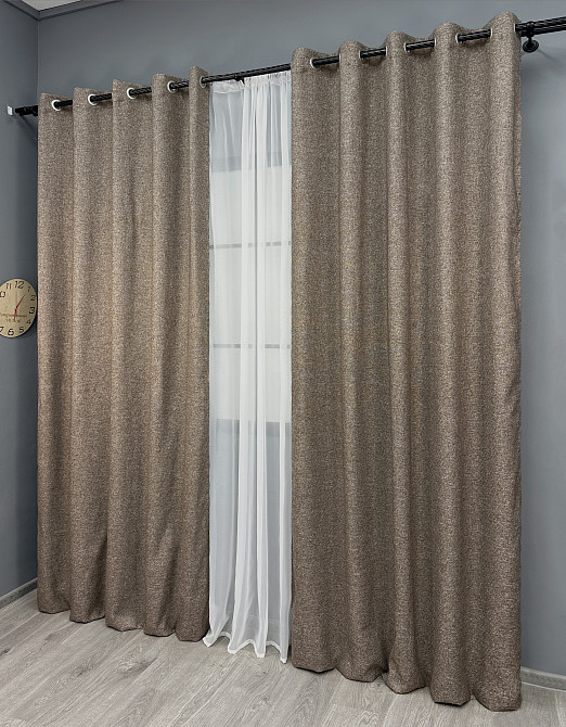 Комплект штор на люверсах VR-Textil Лен ELEMENTA № 1864ш Серо-коричневый 150х270см 2 шт (37-0277) Киев - изображение 4