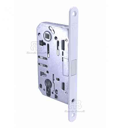 Замок магнітний для міжкімнатних дверей під циліндр Ricardo Borelli EN 85 мм з відповідною планкою MW матовий білий Київ