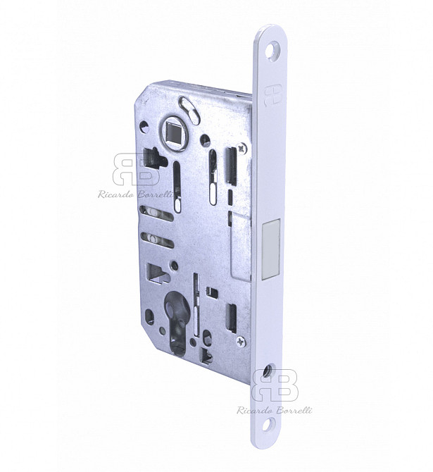 Замок магнітний для міжкімнатних дверей під циліндр Ricardo Borelli EN 85 мм з відповідною планкою MW матовий білий Київ - фото 1
