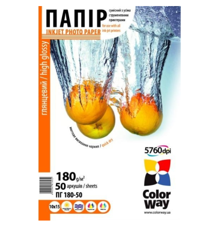 Папір 10*15см глянцевий 180г/м 50 шт ColorWay PG1800504R Житомир