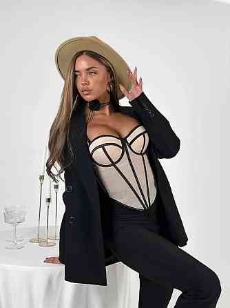 Женский стильный романтичный корсет легкая сетка + атласные вставки Кремовый, 44 Одесса