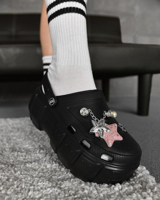 Крокси чорні жіночі з прикрасою на високій підошві для жінок дівчат платформа 38/39 р Одеса - фото 9