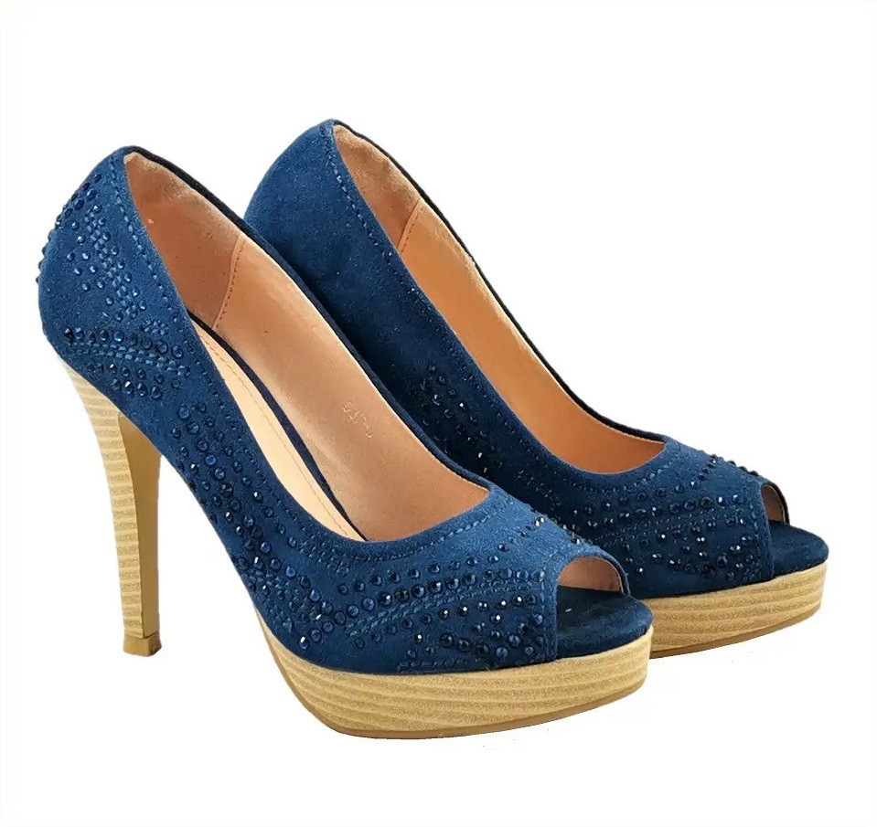 Жіночі Сині Туфлі на Каблуку Шпильке Замшеві Модельні (розміри: 36,37,38,39,40) — 37-3 Дніпро - фото 1