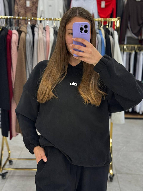 Женский теплый прогулочный костюм двойка: кофта и штаны турецкий флис Черный, 46/48 Одесса - изображение 4