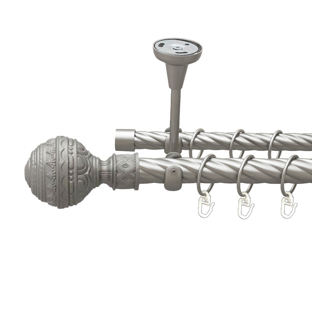Карниз Orvit Арабеска металевий дворядний відкритий до стелі скручена труба кільце металеве Сатин 25\19 мм 160 см (00-00024170) Львів - фото 1