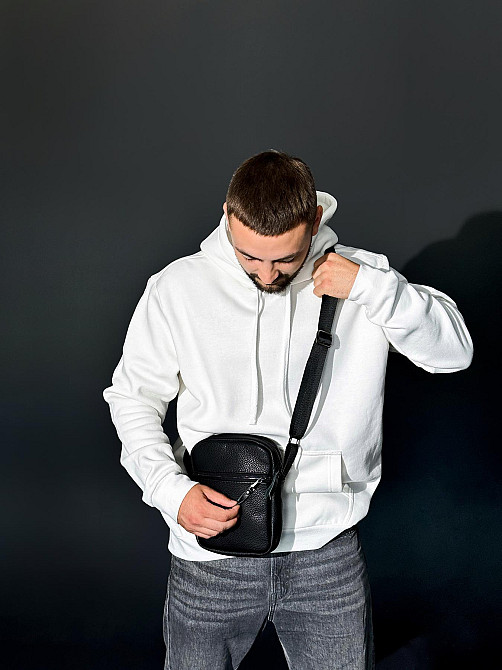 Сумка-мессенджер из натуральной кожи, сумка через плечо мужская SKILL Zero (Черная) Сумы - изображение 5