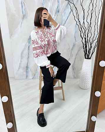 Женская современная вышиванка с красной вышивкой 80% коттон, 20% полиэстер Одесса