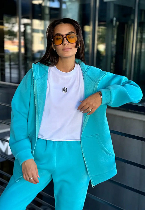 Зип худи женское оверсайз Бирюзовый 42/44 Харьков - изображение 2