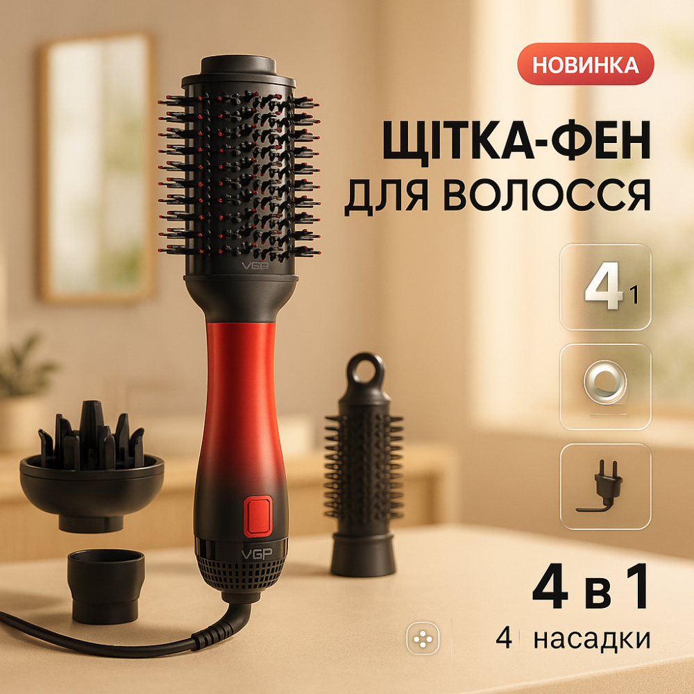 Многофункциональный стайлер для волос VGR V-484 4 в 1, Электрофен с насадками, Фен для дома и салона ID-67 Львов - изображение 20