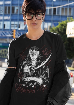 Футболка з аніме принтом Вагабонд Мусасхі Мійамото Матахакхі оверсайз (S/M/L) Чорний AnimeJ0671 Дніпро