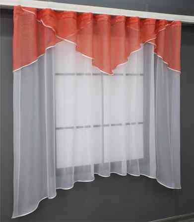 Кухонная тюль арка с ламбрекеном VR-Textil № 025к белый с коралловым 280х170 см (52-1003) Киев