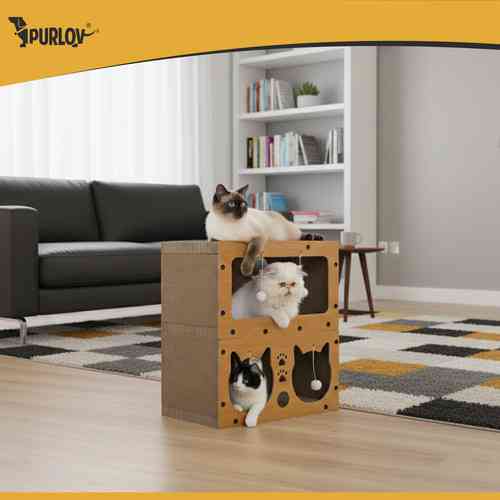 Когтеточка для кошки с двухэтажным домиком из картона и ДВП Purlov (27017) Нововолынск