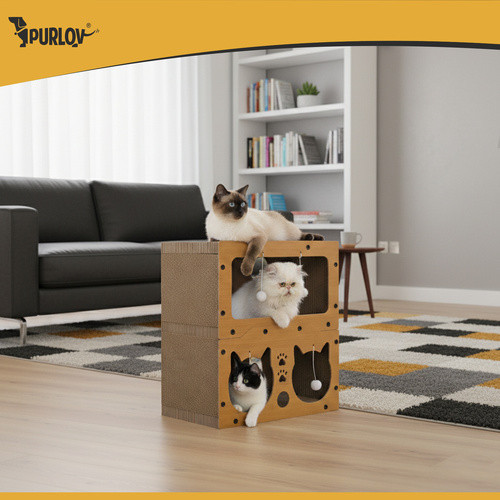 Когтеточка для кошки с двухэтажным домиком из картона и ДВП Purlov (27017) Нововолынск - изображение 6