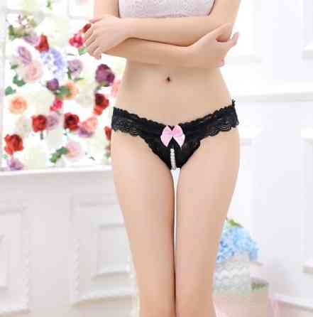 Стрінги з бусинками та бантиком чорні - розмір універсальний (на резинці), 15% нейлон, 85% поліестер Київ