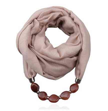 Женский шарф цвета хаки с ожерельем - длина шарфа 150см, ширина 60см, смешанный хлопок Киев