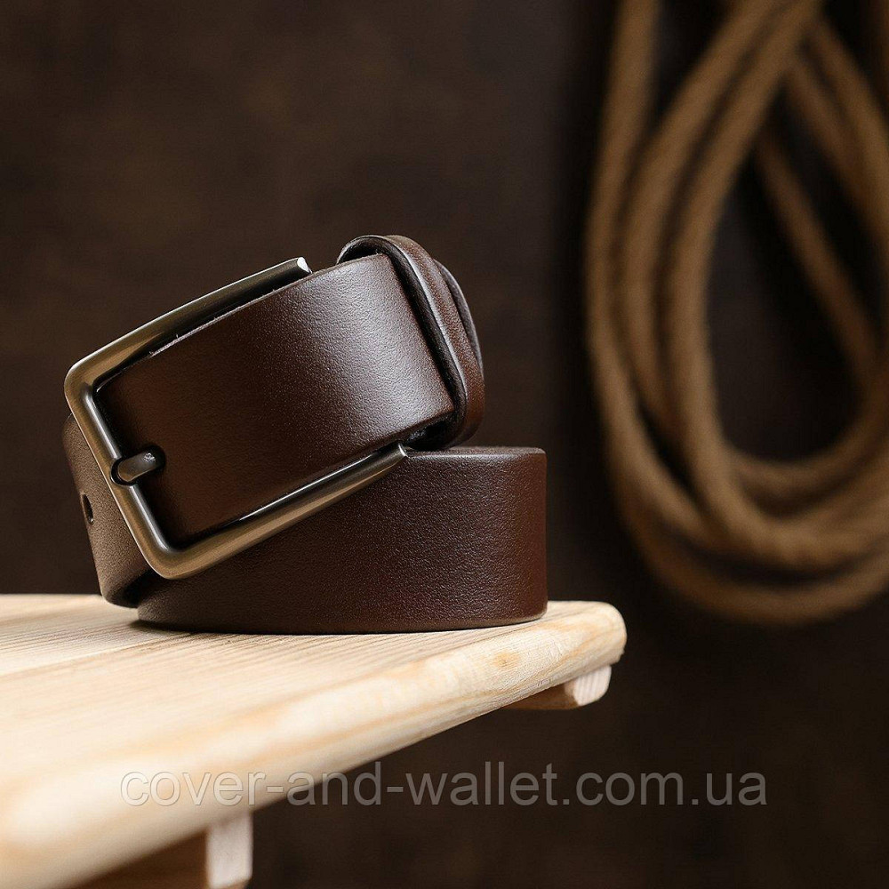 Довгий чоловічий ремінь батал з натуральної шкіри коричневого кольору 40 мм Puos Київ - фото 4