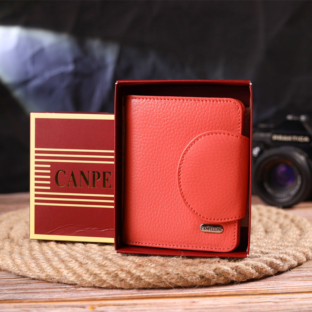 Стильный компактный женский кошелек из натуральной кожи Коралловый (CANPELLINI) Киев - изображение 4