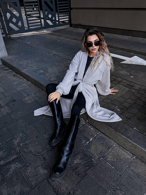 Женский теплый длинный кардиган на запах плотная альпака Одесса - изображение 9