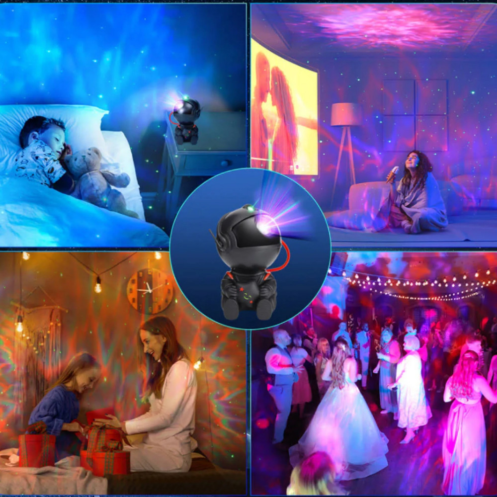 Лазерный ночник-проектор звездного неба Космонавт, с USB + пульт, Черный / Детский светильник-ночник звездное небо Киев - изображение 7