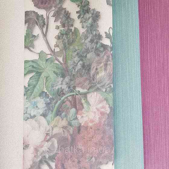 Шпалери метрові вінілові на флізелін дизайнерські Erismann Elle квіти листя рожеві сині зелені на білому Київ