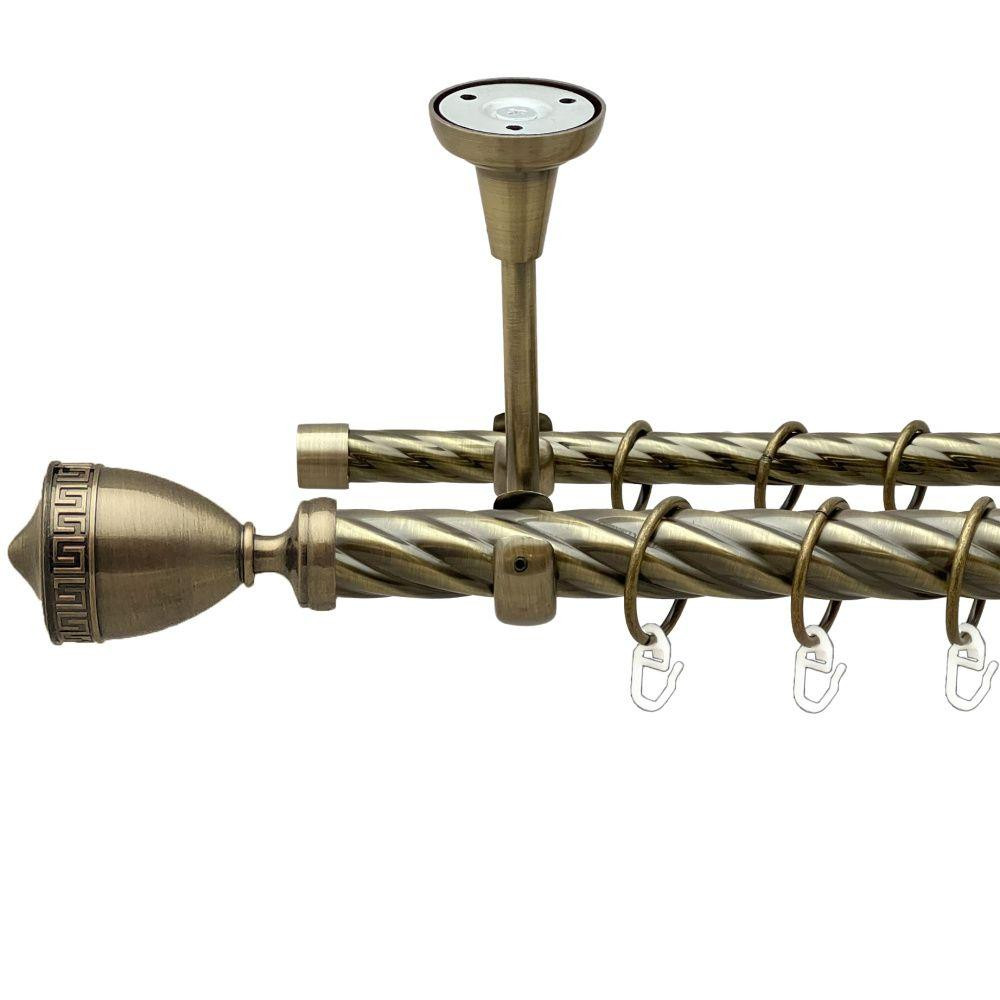 Карниз Orvit Афіна металевий дворядний відкритий до стелі скручена труба кільце металеве Антик 25\16 мм 200 см Львов - изображение 1