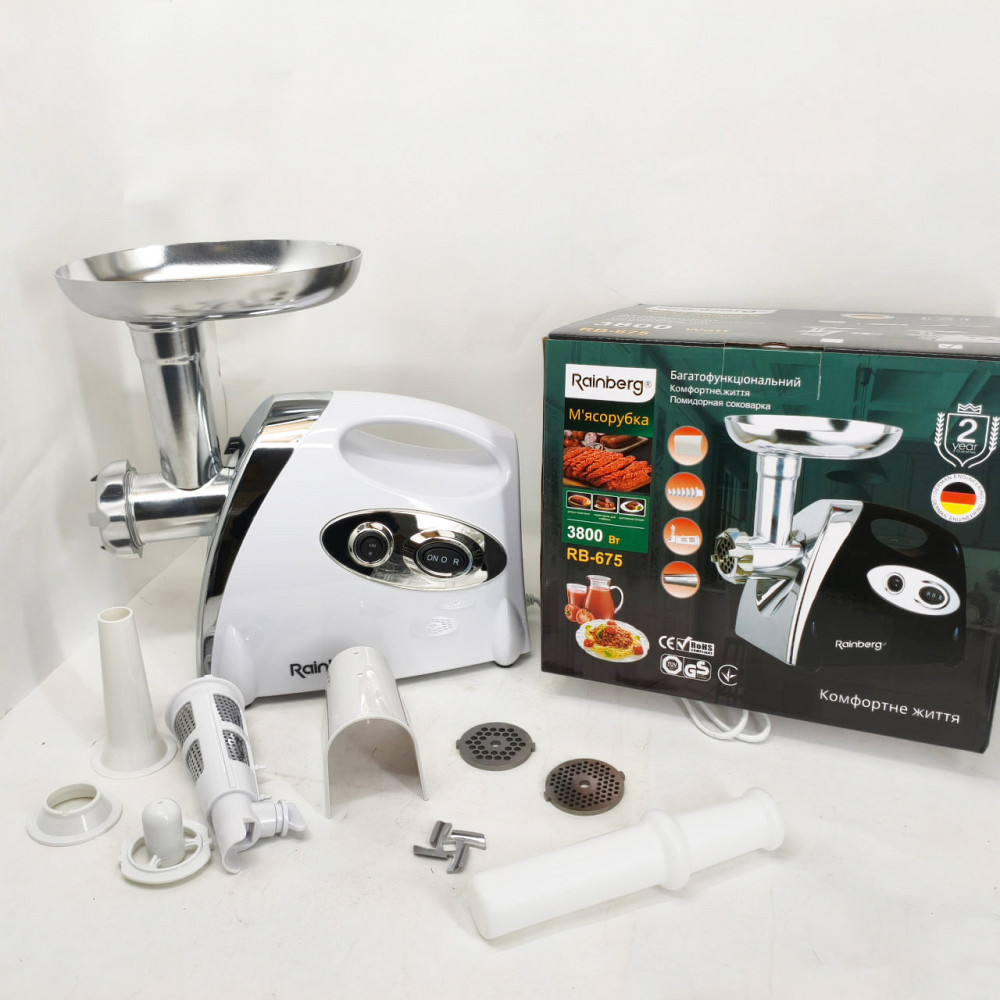 Мощная качественная электромясорубка Rainberg RB-675 3800W, Мясорубка с решеткой для фарша XK-99 Львов - изображение 2