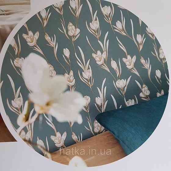 Шпалери вінілові на флізелін Caselio The Place to bed 0.53х10 м ніжні білі квіти з золотом на сіро-зеленому Київ