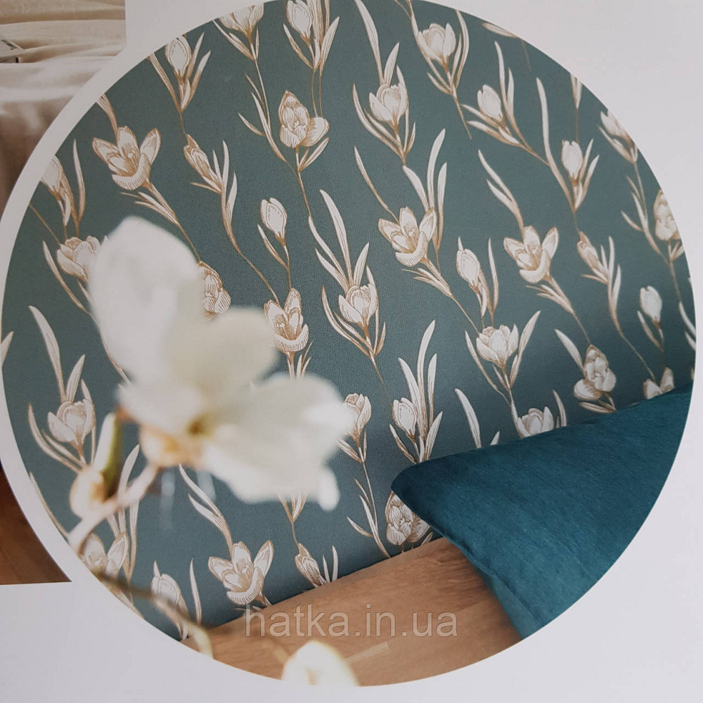 Обои виниловые на флизелине Caselio The Place to bed  0.53х10 м нежные белые цветы с золотом на серо зеленом Киев - изображение 1