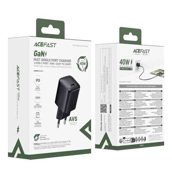 Мережевий зарядний пристрій ACEFAST A136 PD40W mini GaN USB-C fast charger Black Одеса