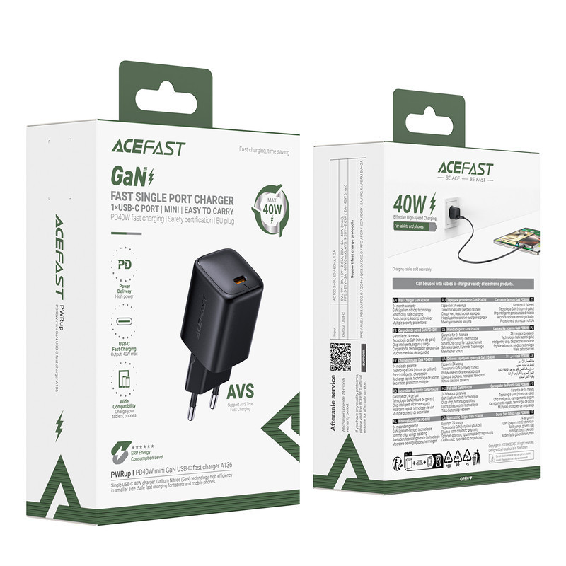 Мережевий зарядний пристрій ACEFAST A136 PD40W mini GaN USB-C fast charger Black Одеса - фото 2