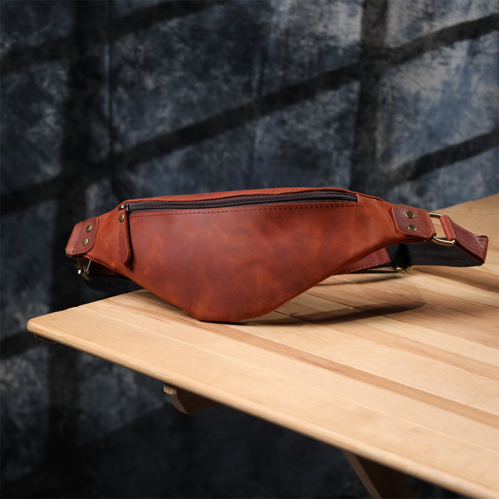 Чоловіча практична бананка з натуральної вінтажної шкіри Рудий (SHVIGEL) Київ - фото 2