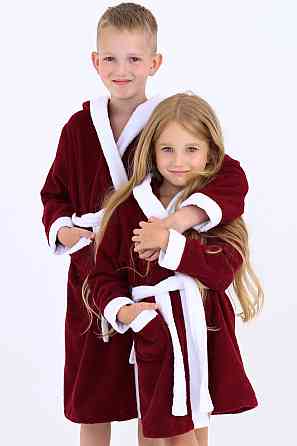 Халат дитячий Ideal Textile махровий з капюшоном бордовий 7 років (56860481) Чернівці