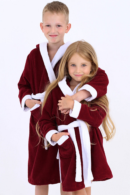Халат дитячий Ideal Textile махровий з капюшоном бордовий 7 років (56860481) Чернівці - фото 1