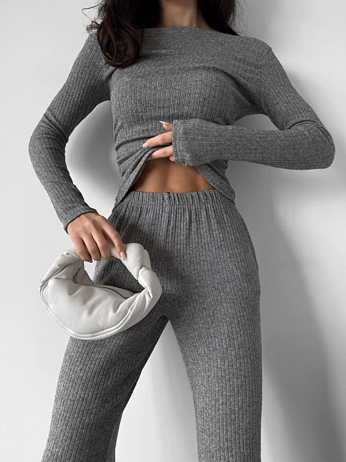 Женский базовый костюм двойка: лонгслив и брюки ангора рубчик Серый, 42/44 Одесса - изображение 5