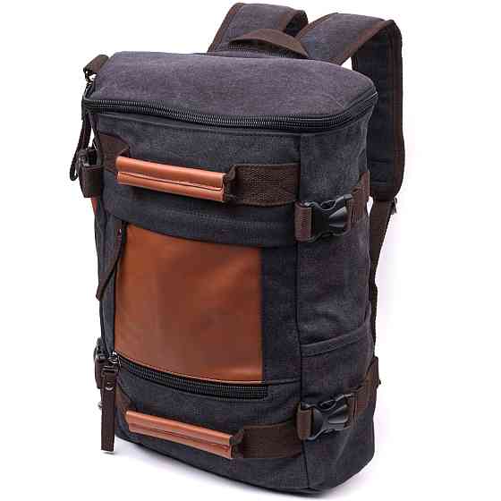 Текстильный большой дорожный рюкзак трансформер Vintage sale_15074 Черный Киев