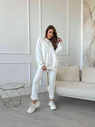 Женский прогулочный костюм тройка: кофта майка и штаны турецкая петля пенье + турецкая рибана Молочный, 48/50 Одесса