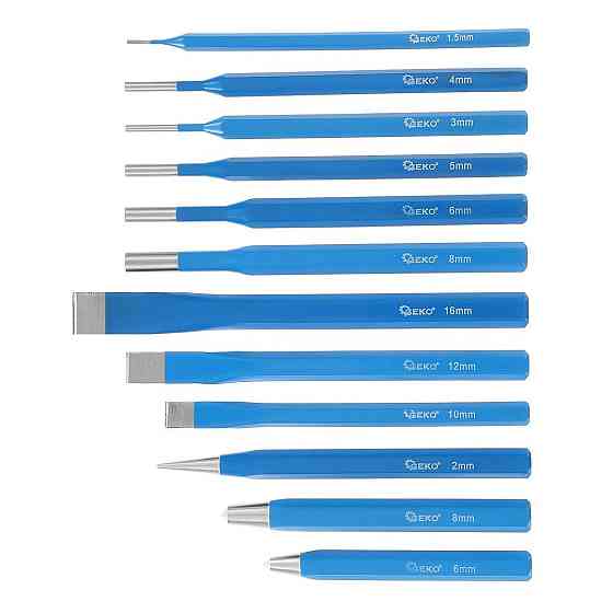 Набір зубил по металу, пробійників та керн "GeKo" к-т 12 шт [CrV] Стрий