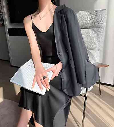 Жіноче мідіплаття-комбінація на тонких бретелях шовк Чорний Одеса