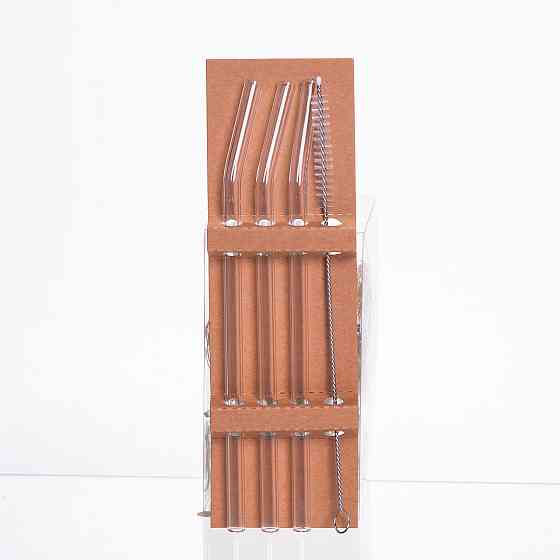 Yiwu Набір скляних соломинок із щіточкою, багаторазові трубочки для коктейлів напоїв (3+1) 6448 Коломыя