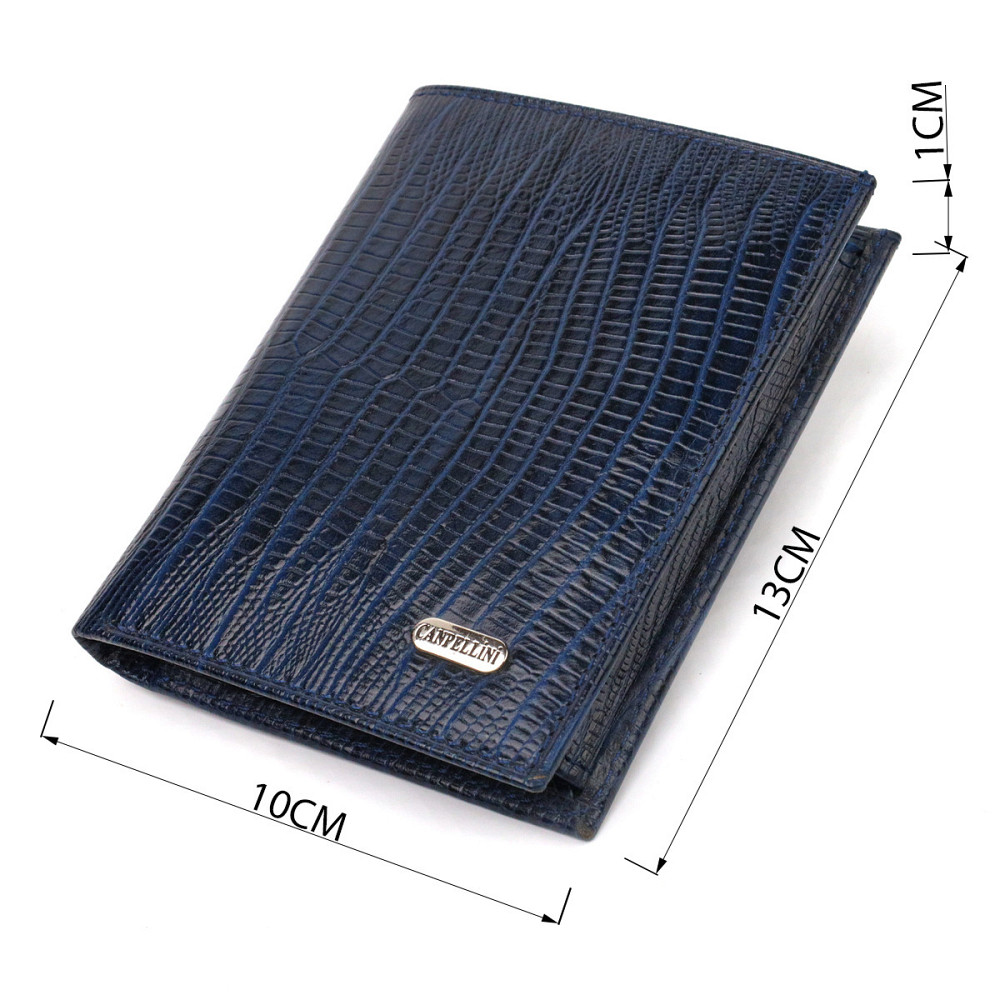 Мужской кошелек вертикального формата из натуральной кожи с тиснением Синий (CANPELLINI) Киев - изображение 7
