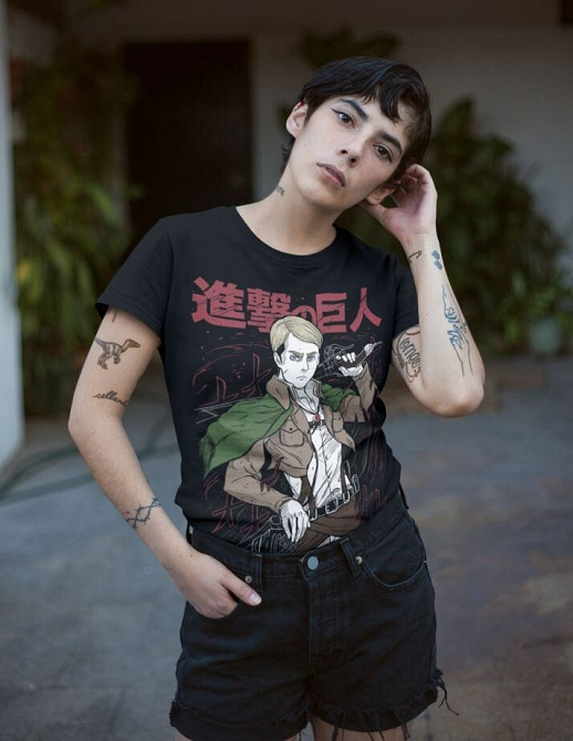 Футболка з аніме принтом Атака титанів оверсайз (S/M/L) Чорний AnimeJ0913 Дніпро - фото 2