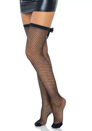 Панчохи-сітка зі швом ззаду Leg Avenue Bow back seam thigh highs One size Black, атласний бант Львів