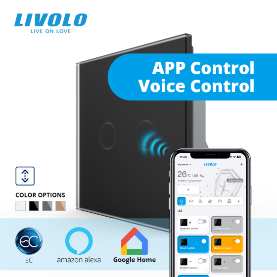 LIVOLO Розумний сенсорний вимикач для ролет LIVOLO чорний матове скло Коломия