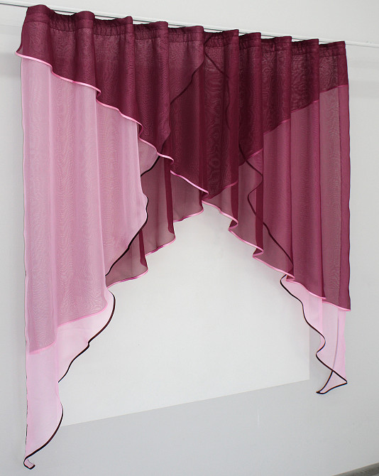 Кухонная занавесь (2,7х1,7м) на карниз 1,5-2м цвет бордовый с розовым 00к 59-371 Киев - изображение 2