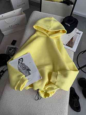 Жіноча базова кофта худі з турецької тринитки на флісі Лимонний Одеса