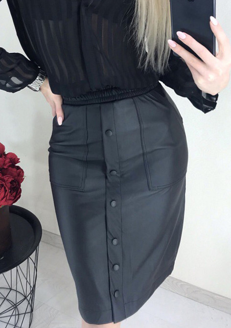 Модна спідниця зі шкіри "Sharm" оптом | Розпродаж моделі Київ - фото 8